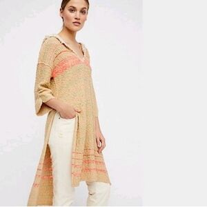 Free People Multicolor Knit Hooded Tunic Sweater